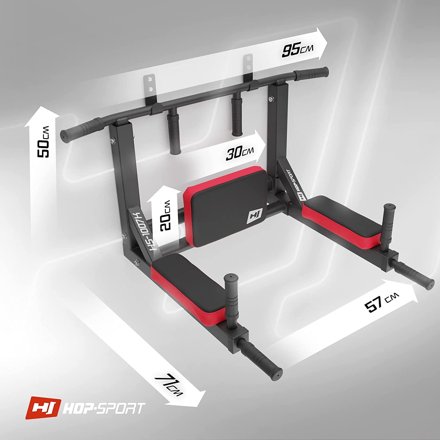 Hop-Sport Klimmzugstange & Dip-Station zur Wandmontage, Multifunktionales Trainingsgerät, Reckstange Indoor, Dip Barren, Trizeps Trainingsgerät, 120 kg Max. Belastbarkeit