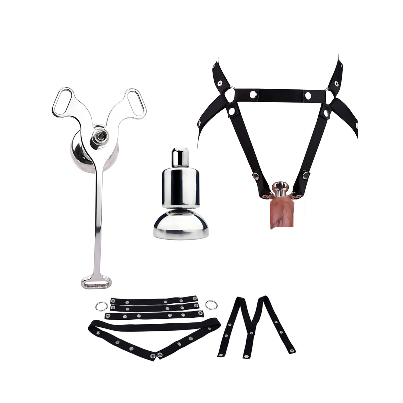 Wearable Metal Sm Chastity Device with Removable Silicone Dildo Flat Chastity Cages Sissy Chastity Small for Men Penis Cage Male Cock Cage Penis Restraint with Black Belt（Chastity cage with L Dildo）