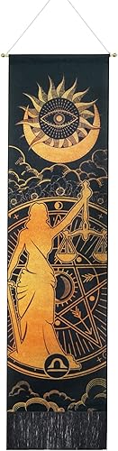 Libra Sun Moon - Tapiz del zodiaco – Constelación del tarot hippie astrología colgante de pared para habitación (12.8 x 51.2 pulgadas)
