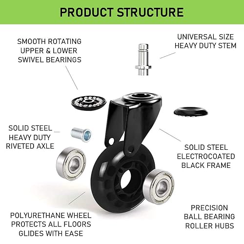 Miniatura 4 de Ruedas de silla de oficina, 3 ruedas de repuesto para silla de oficina de alta resistencia, para suelo de madera, ruedas de silla suave y