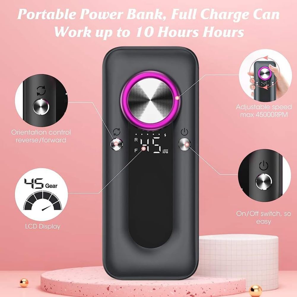 Taladro de uñas profesional, lima de uñas eléctrica, máquina de manicura, kit deas eléctrica, máquina de manicura, kit de manicura y pedicura eléctrico portátil para salón/hogar para mujeres