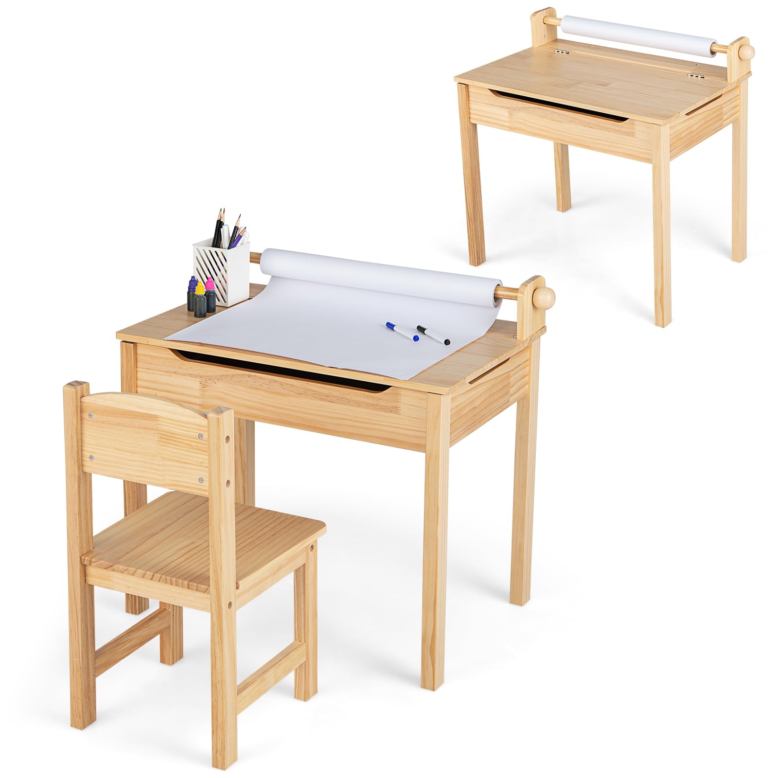 Set Scrivania E Sedia Bambini Regolabile - Con Lampada E Cornice Lettura, Rosa - Foto 10