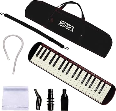 Black - 37 Keys Melodica Professional Instrument Air Piano Soprano Style Keyboard Harmonium Instrument Suitable for Beginners and Music Lovers Portable Instruments