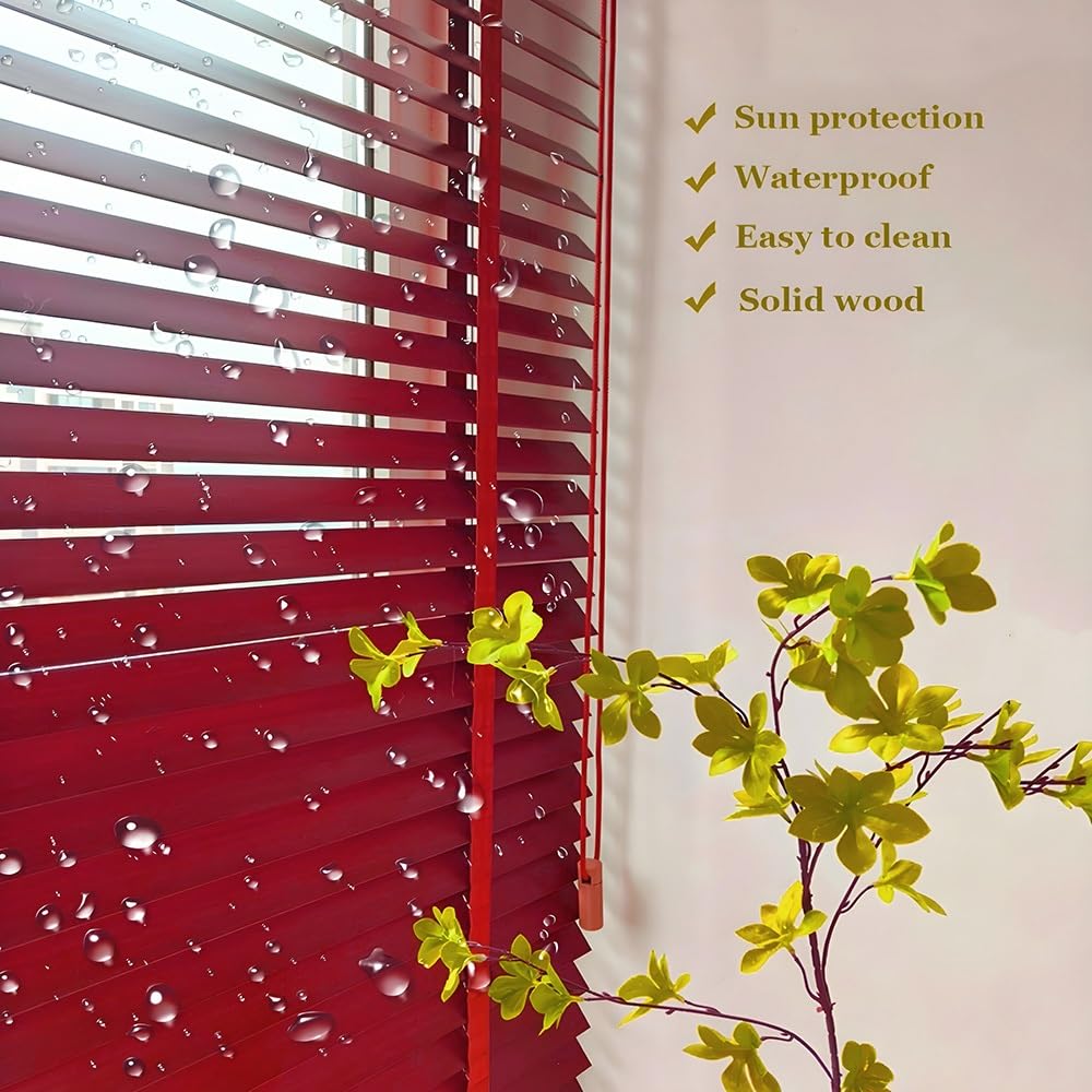 Rotwein Massivholz Jalousien Holz Jalousie Horizontale Holzjalousien 50cm 60cm 65cm 75cm 90cm 100cm 105cm 120cm 135cm 150cm 160cm Jalousette Fensterrollos Für Schlafzimmer, Büro(125Wx160H cm)