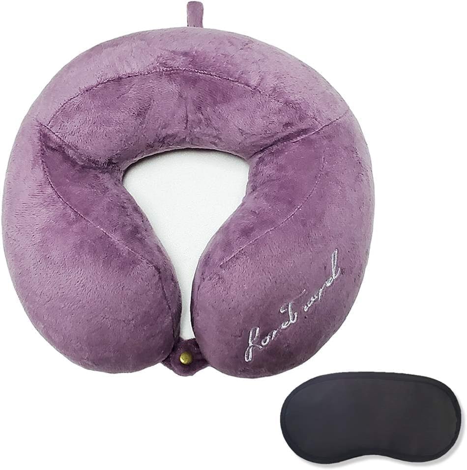 LAN SHAN QUE Travel Pillow for Airplane Car Sleeping Rest, Soft Comfortable Velour Cover, Head Support Pain Relief Neck Pillow with Eye Mask