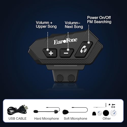 Miniatura 4 de EuroFone Auriculares Bluetooth S21 para motocicleta, altavoz y micrófono, estéreo de alta fidelidad, cancelación de ruido, impermeable IP67,
