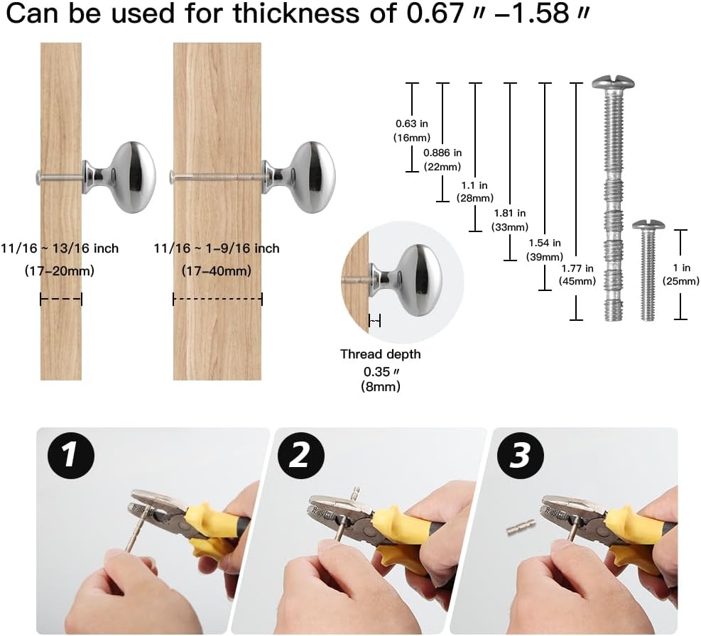 YAGU 10 Pack Polished Chrome Kitchen Cabinet Knobs 1-3/8 Inch Oval Solid Dresser Drawer Knob Polished Nickel Modern Hardware Bright Silver Pulls for Closet Cupboard Wardrobe