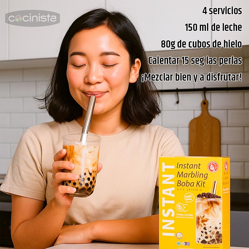 Kit Bubble Tea Azúcar Moreno 4 servicios té de burbujas taiwanés con perlas de tapioca y sirope caramelizado