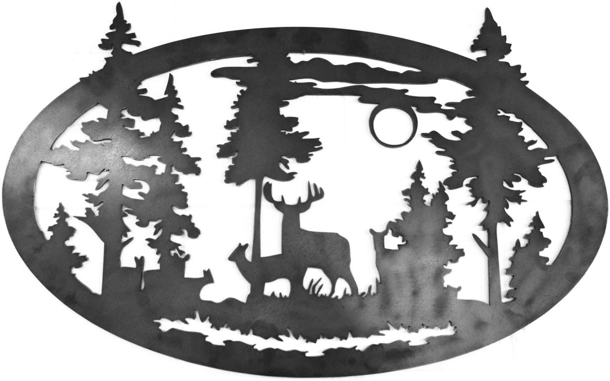 Stag Scene wall art Solid Steel Metal hand finished (75cm)