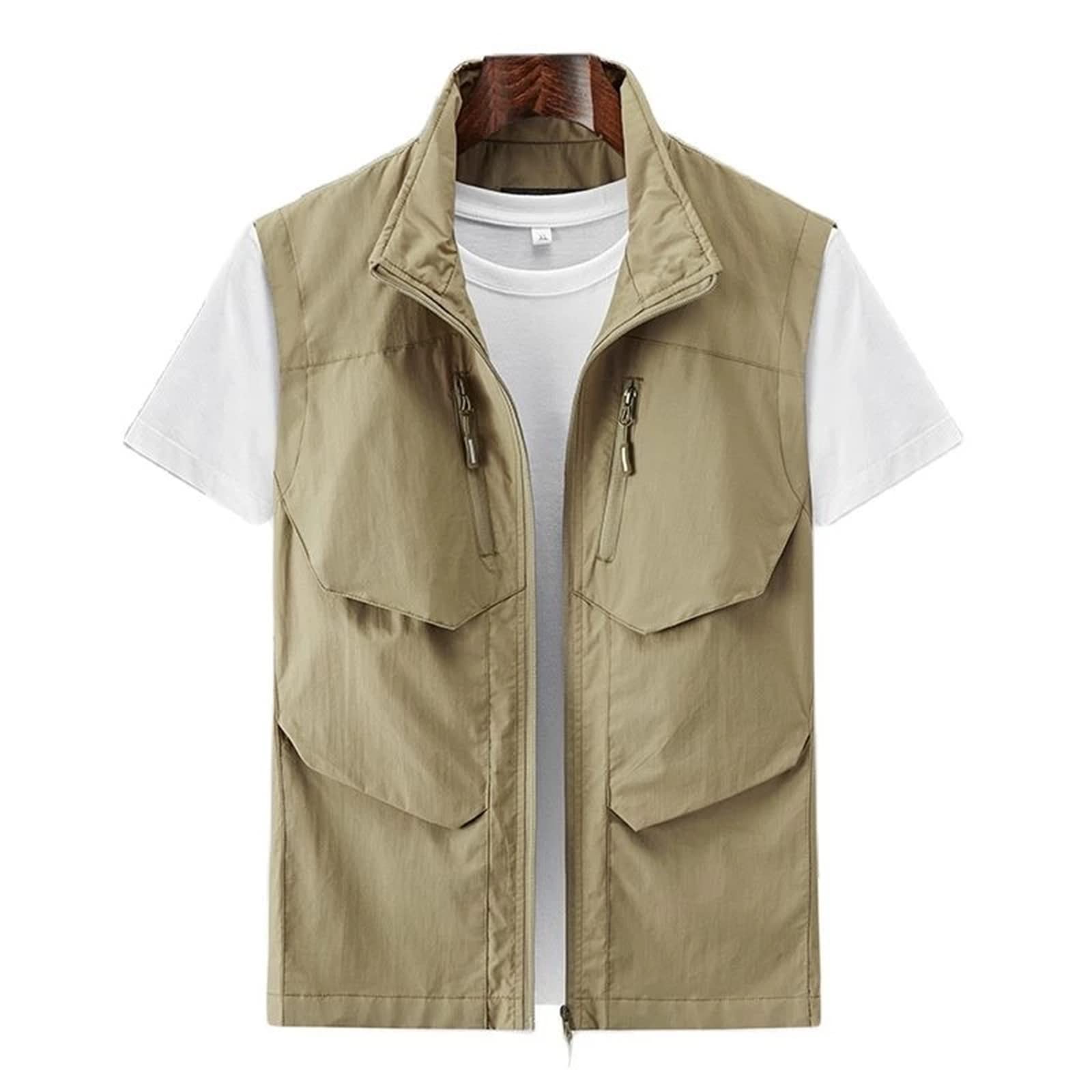Herrenfischerweste, Outdoor -Freizeit -Leichtjacke im Freien, Herren Safari Weste Coat Jacke Schnelle trockene Arbeit Fotoreife Sommer -Gilet -Weste mit Multi -Taschen