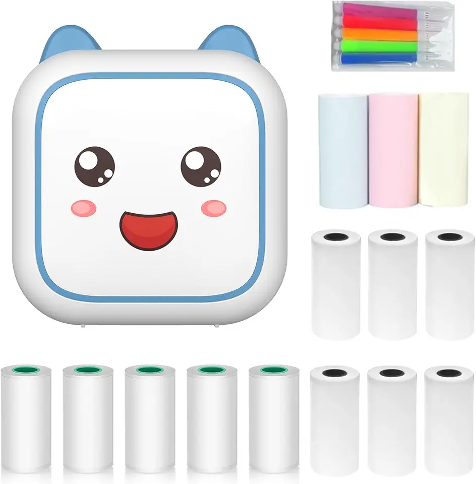 Impressora Criador de Adesivos Multifuncional Portátil Sem Tinta Fotos Instantânea com Conexão Compatível Android Vem Rolos Autoadesivos Marcadores Coloridos