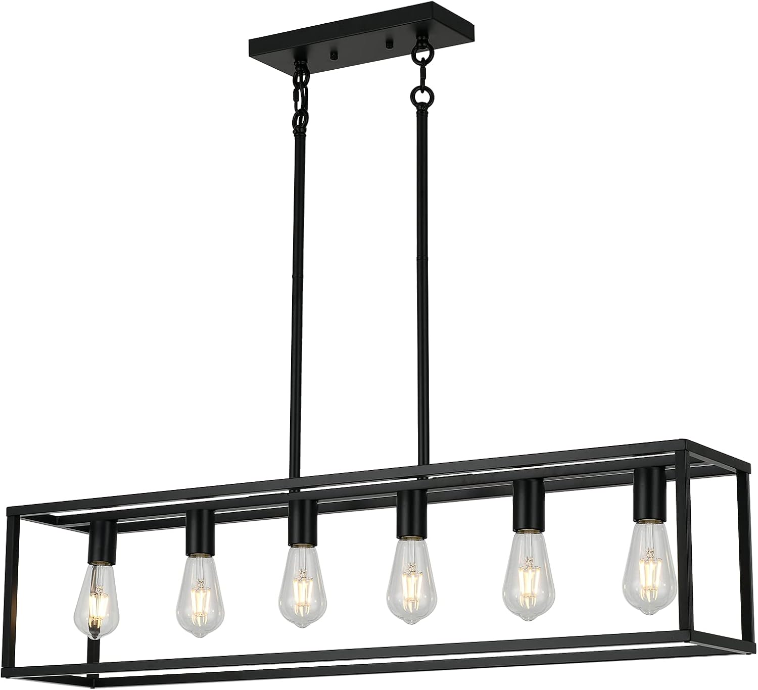XILICON Farmhouse Chandeliers Rectangle Black 6 Light Dining Room Lighting Fixtures Hanging, Kitchen Island Cage Pendant Lights Contemporary Modern Ceiling Light with Adjustable Rods