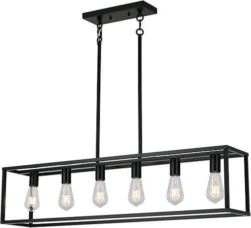 XILICON Candelabros rectangulares negros de 6 luces para comedor, lámparas colgantes, jaula de isla de cocina, lámpara de techo moderna