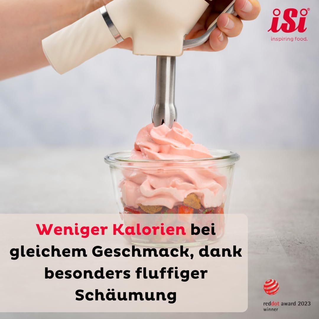 iSi Creative Whip Premium Sahnespender 250ml, Ivory White, aus Edelstahl, inkl. 3 Edelstahltüllen & Magic Texturizer, Sahnespender für Sahne, Dessert & Herzhaftes, Spülmaschinenfest