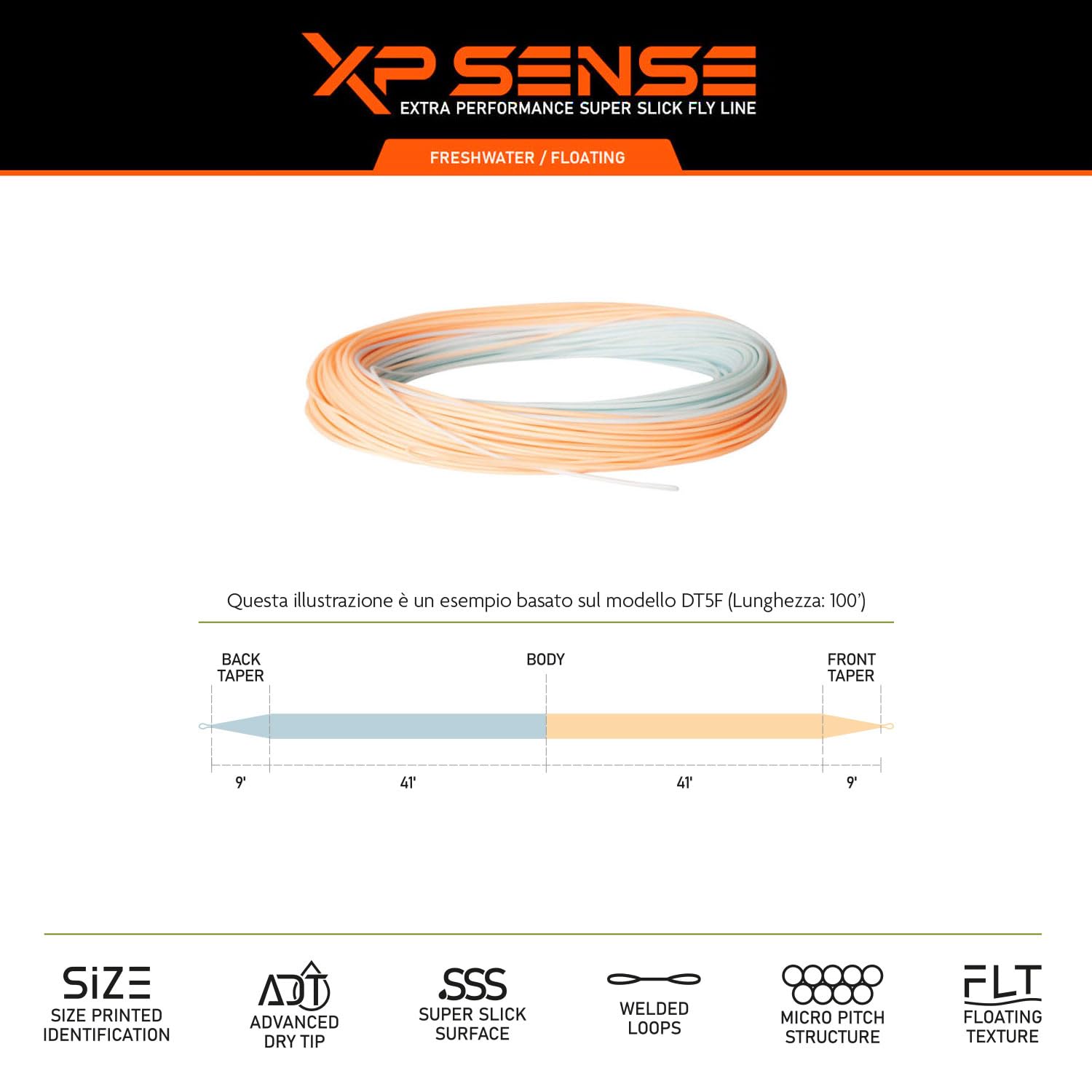 tRABUCCO XP SENSE Double Taper Coda da Mosca Loomis & Franklin–Fly Line Galleggiante–Asole Saldate–Pesca a Mosca secca, ninfa leggera o pesca tecnica in torrenti e fiumi a basso regime.