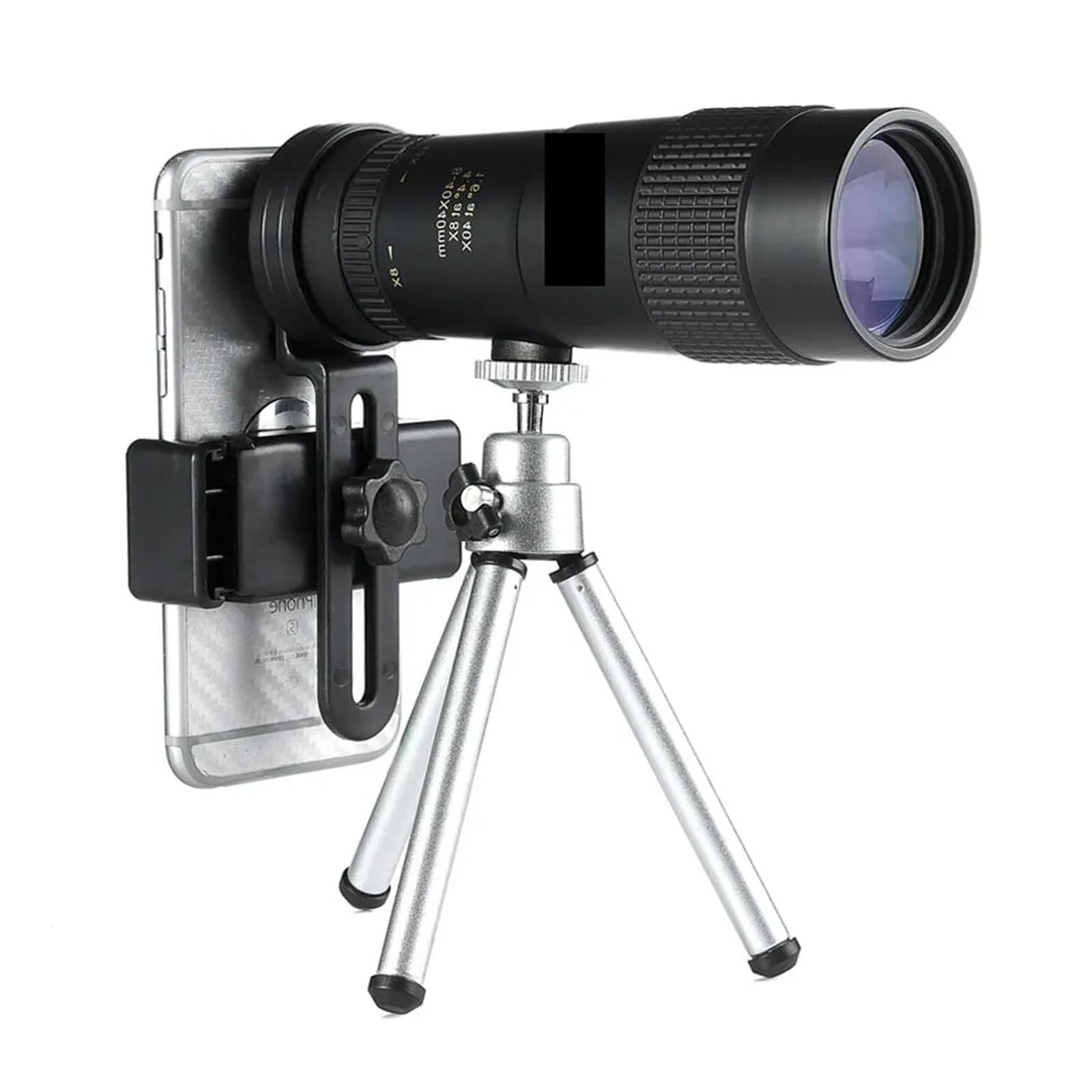 8-40x40 Monocular Telescope Compact Retractable Zoom Waterproof Bak4 Professional HD ED Glass With Tripod Phone Clip(With tripod)