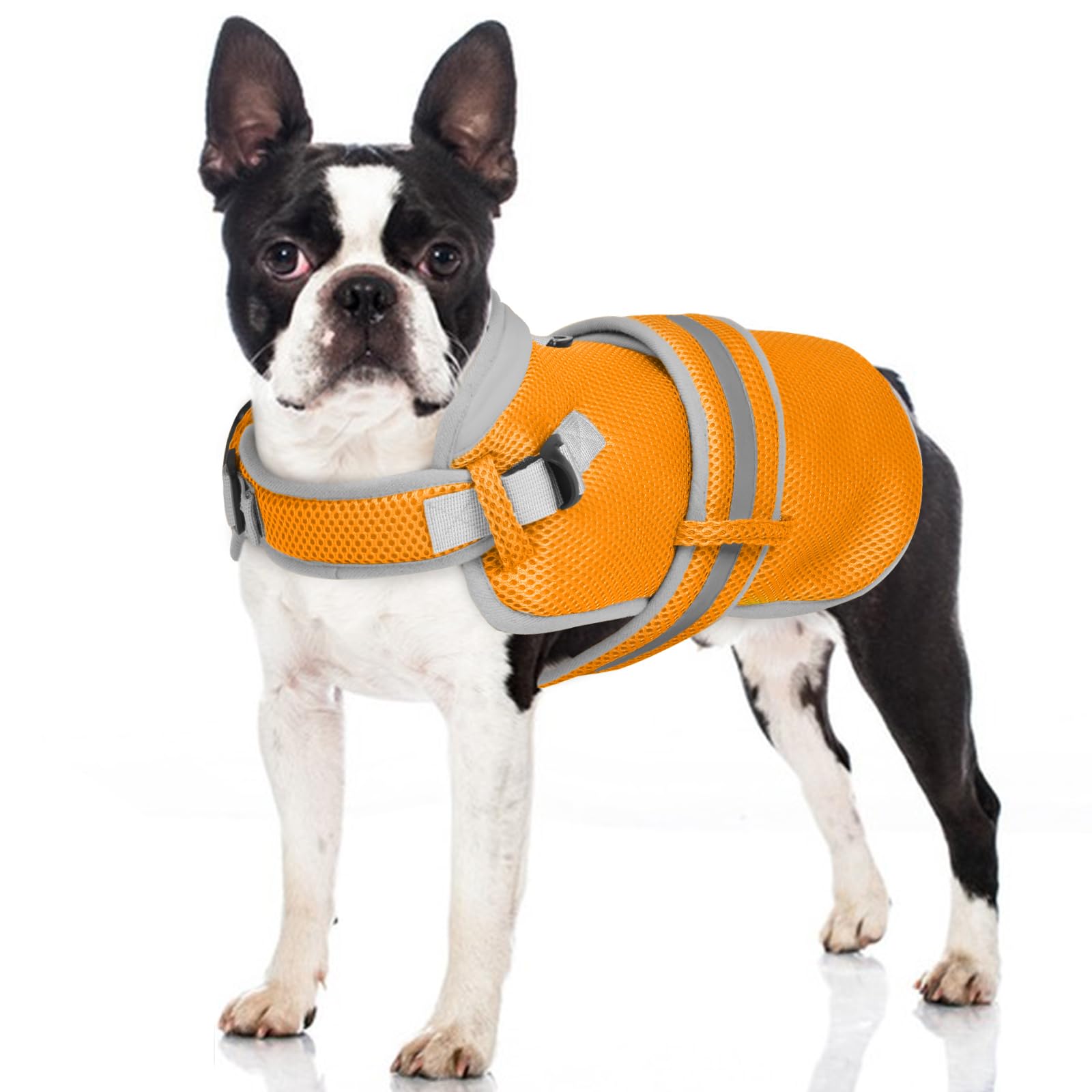 OUOBOB Large Dog Cooling Vest - Breathable Mesh Summer Jacket with Adjustable Fit & Reflective Strips | Keep Your Pet Cool and Safe on Hikes, Beach (Orange, L)