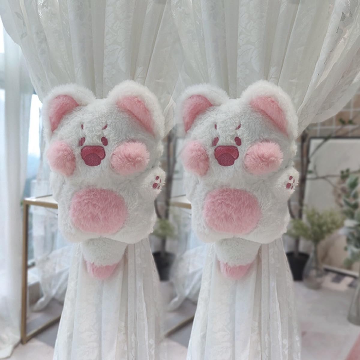 Embasses pour Rideaux, Sangles de Maintien Douces et moelleuses avec Boucle élastique, for Chambre à Coucher, Salon, décoration d'intérieur, Motif Mouton(Pink Cat,1)
