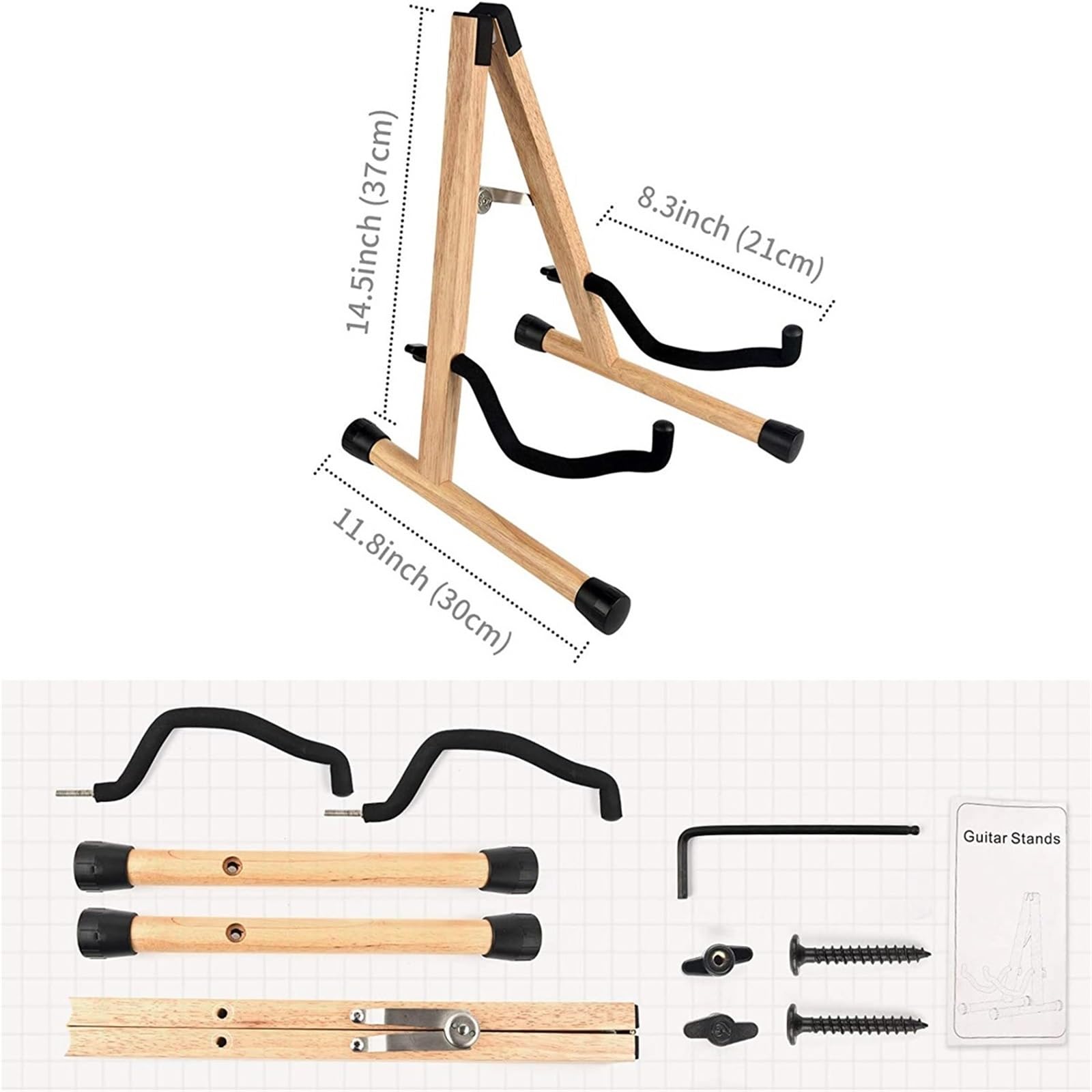 supporto chitarra Wooden Guitar Stand | Folding A- Frame Guitar Floor Stand, Adjustable Easy To Assemble For Bass, Cello(Linght Wood)