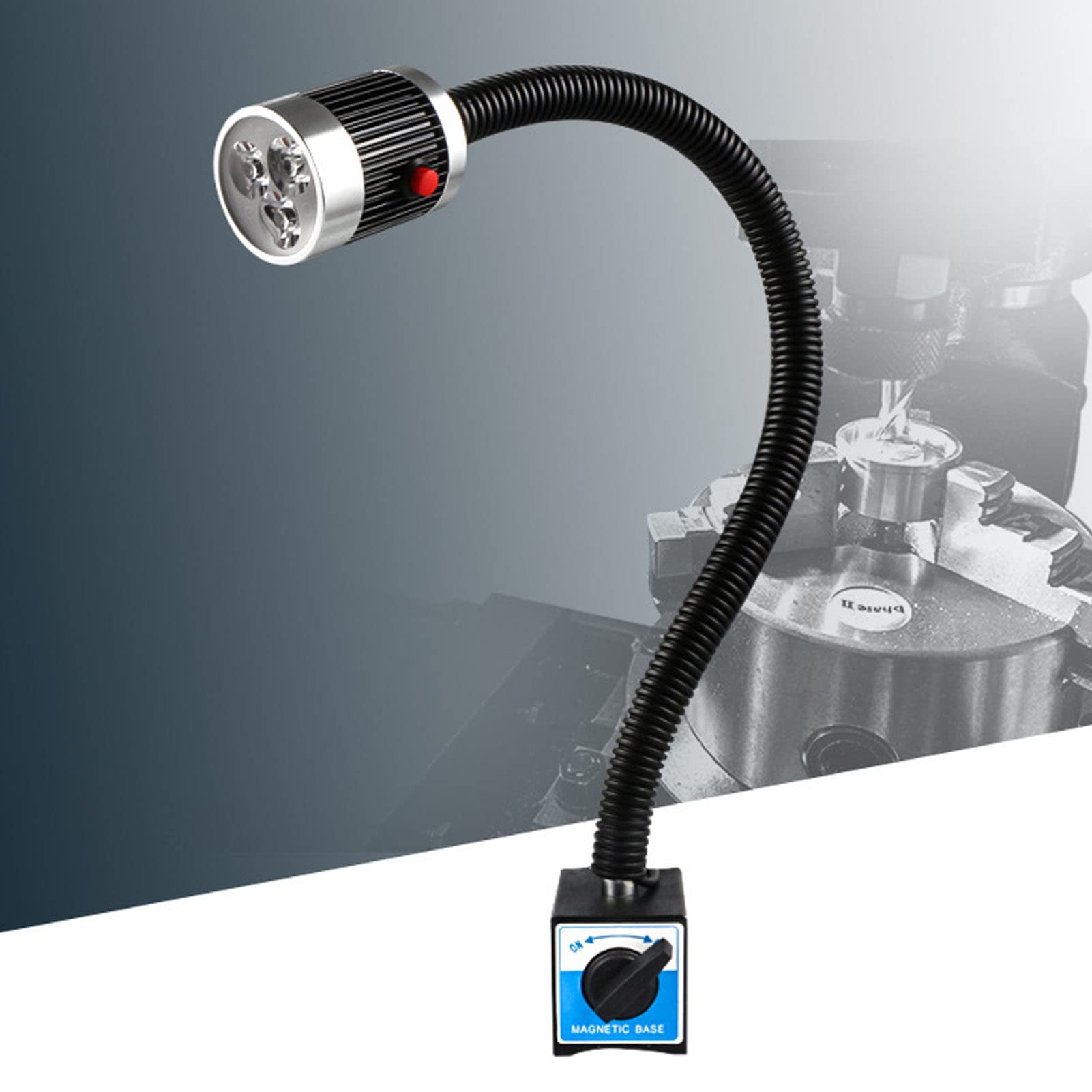 Naroote Magnetyczna Robocza LED, 9W 24V Aluminiowa, Elastyczna na Gęsiej Szyi z regulowaną szyjką 360 Stopni i mocną podstawą magnetyczną, Idealna do Warsztatu Tokarki CNC i Wiertarki