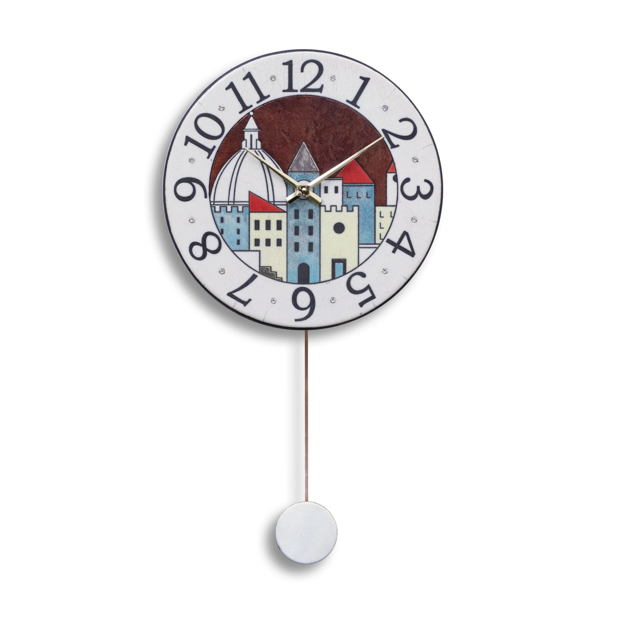 Horloge murale céramique MOLISH Raku : la poésie d'un paysage classique sur fond blanc rond