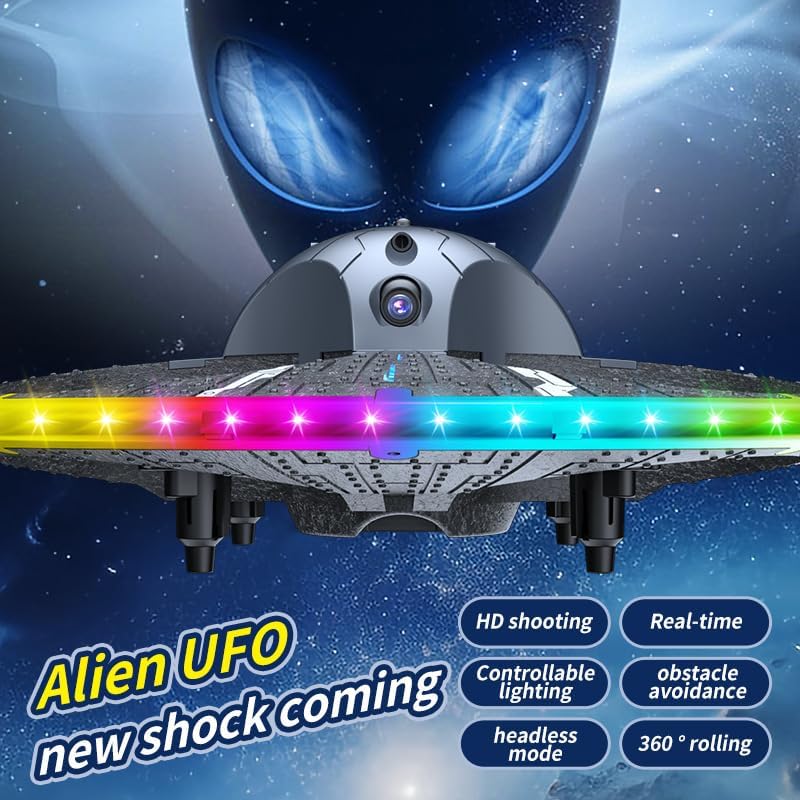 Round Foam RC UFO Drone with Camera, Multi-Color LED Lights (Color Switching), 360° Flips, Speed Adjustment, Remote Control Plane Helicopter, One-Key Takeoff/Landing, Beginner-Friendly FPV Quadcopter Airplane (Silvery) - Image 9