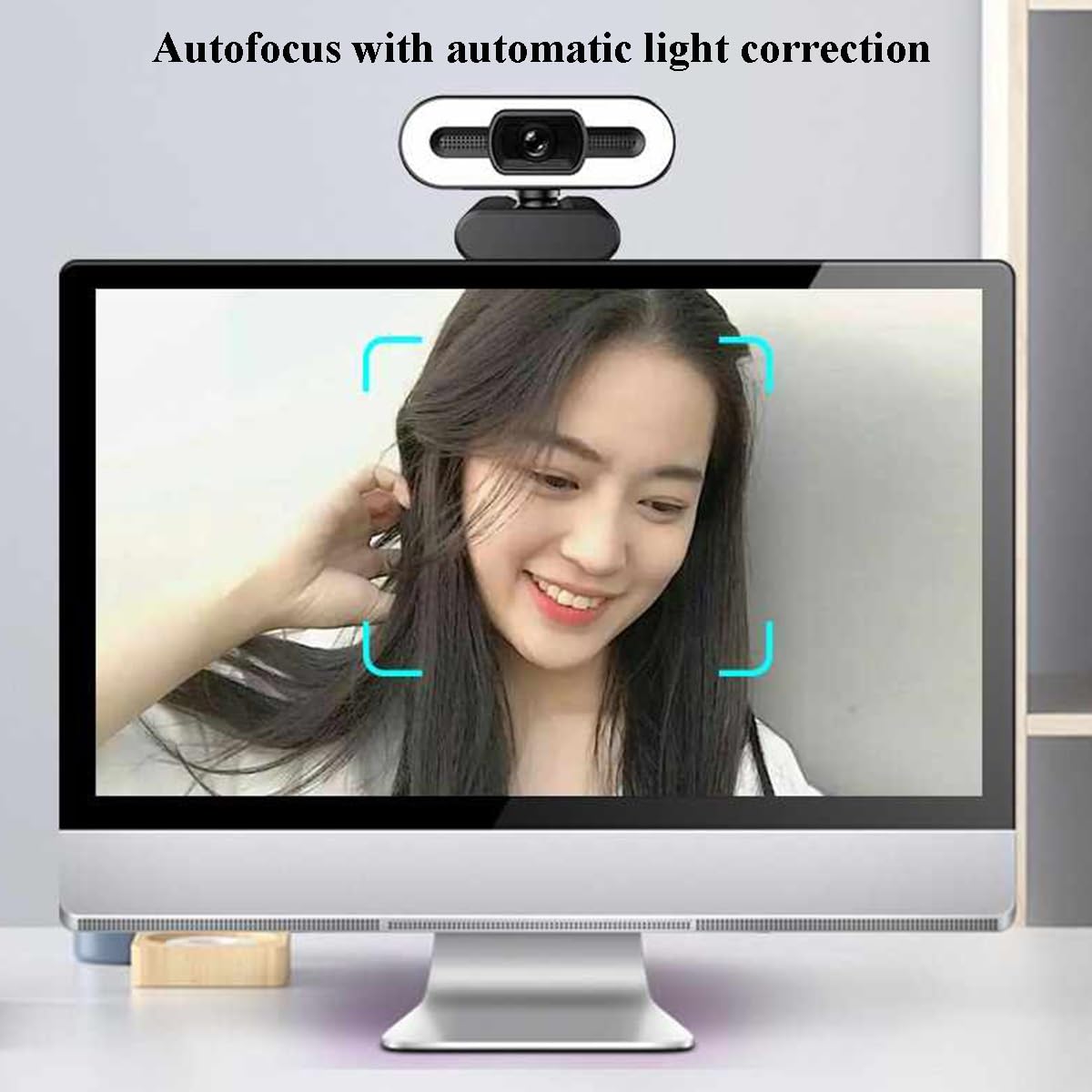 GIZNXBA Webcam Mit Mikrofon Per Streaming, Audio Stereo Chiaro, Luce Di Riempimento A Tre Livelli, Correzione Della Luce HD, Per Webinar, Conferenze, Videochiamate Professionali(2K)
