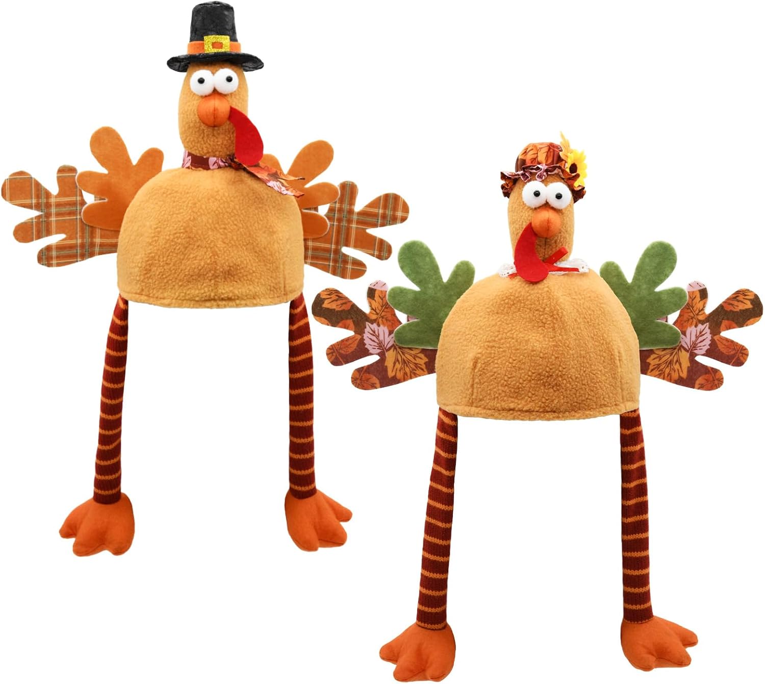 Thanksgiving Costume Plush Turkey Hats, 2 Pcs Gobbler Turkey Hats for Adult, Novelty Thanksgiving Dressup Party Favors, Funny Turkey Trot Holiday Gifts