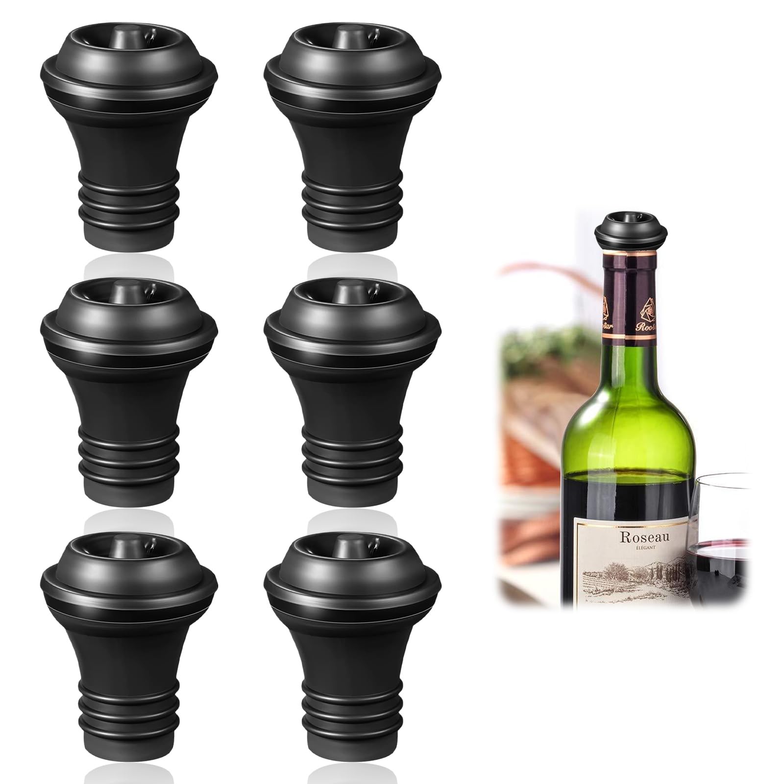 6 piece stopper for wine,Wine Stopper Vacuum,Vacuum Wine Stopper,Wine Stoppers for Wine Bottles,Reusable Wine Pump,Wine stoppers,Wine Bottle Stoppers for Keep Wine Fresh- Preserve Your Wine for Longer