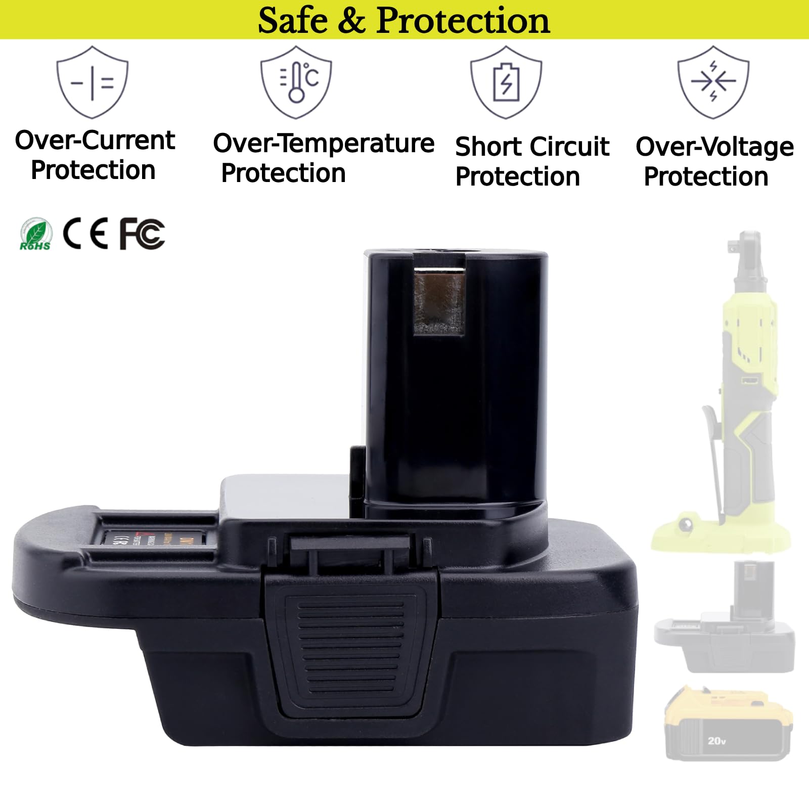 Tulepowceeng Paquete de 2 adaptadores de batería compatibles con herramientas Ryobi ONE+ de 18 V, compatible con Dewalt de 20 V y compatible con batería de litio Milwaukee de 18 V para trabajar con
