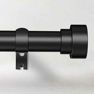 TimeForest Black Adjustable Curtain Rod 32-120 Inch, 1 Inch Heavy Duty Metal Drapery Rod for Windows - Indoor Outdoor Modern Style
