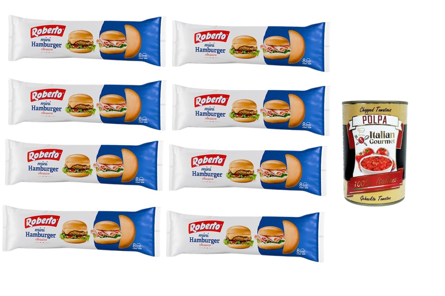 Italian Gourmet + Roberto Mini Hamburger Classico 8 x 200 g – Pains à Hamburger Mini – Boulangerie Italienne – + Italian Gourmet Polpa de Tomates 400 g