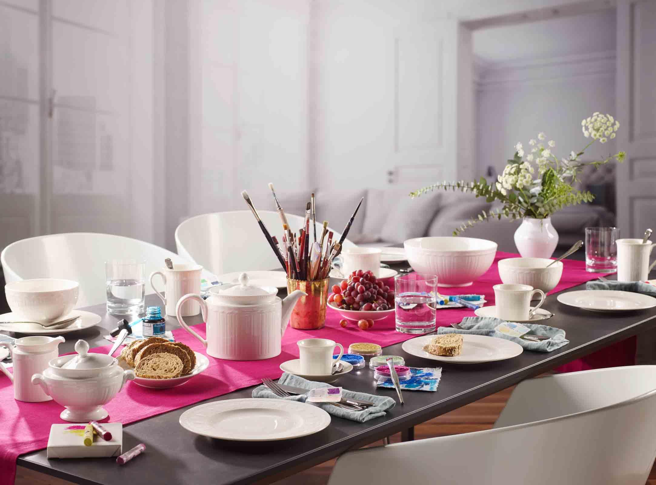 Villeroy & Boch Cellini Cappuccino Tassen mit Untertassen 6er Set, 350 ml, Milchkaffee-Set mit antiker Relief-Optik, Premium Porzellan, Weiß