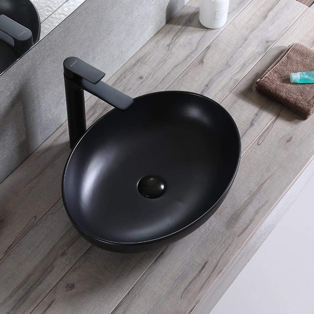 洗面ボウル 現代の単純楕円マットブラックセラミック技術流域洗面化粧台 節水 室内 室外 浴室用 (Color : Black, Si