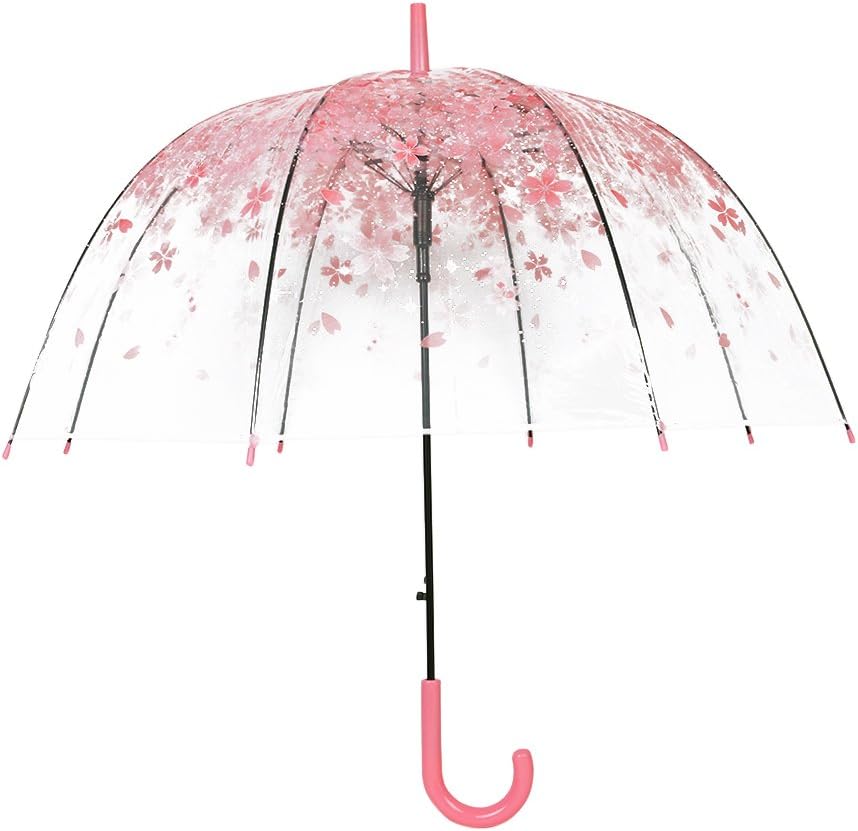 Dracarys Transparent Cherry Blossoms Umbrella PVC Material Suitable for One Person 31.5 Inches Open Diameter Pink