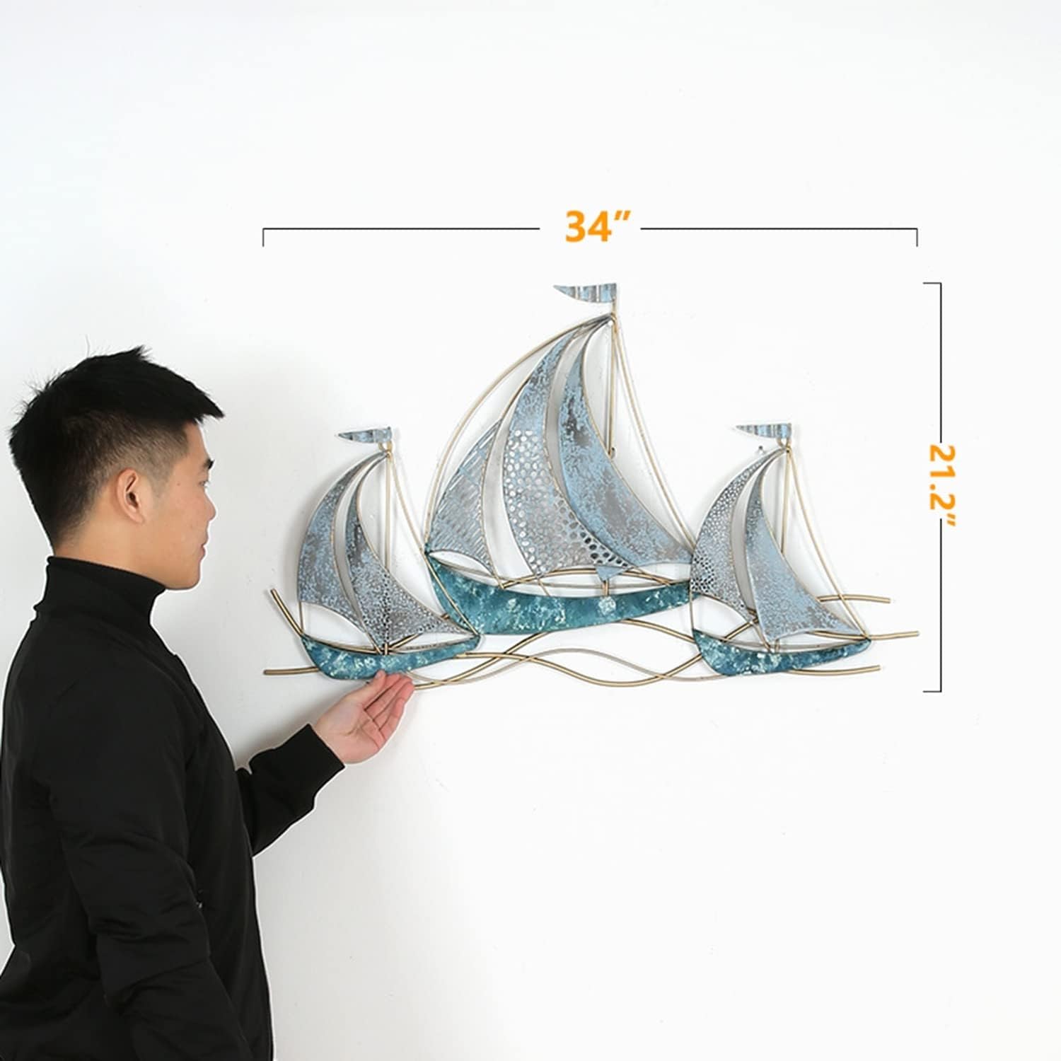 WTTTTW Arte della Parete in Metallo per Barche Vintage, Decorazioni per pareti in Ferro battuto per Barche a Vela, sculture da Parete a Tema Nautico Industriale per Esterni/Interni