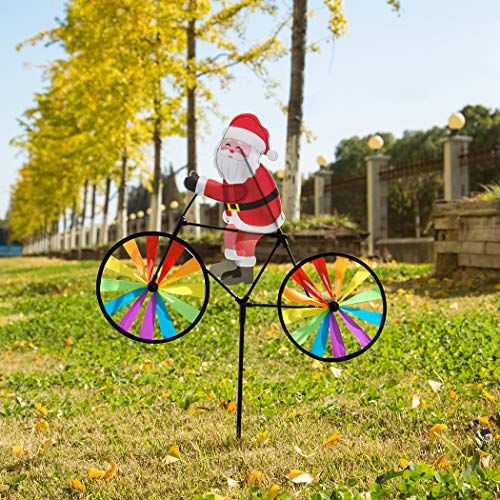 Home Queen Bike Spinner, 3D Christmas Santa Claus on Bike Windmill, Colorful Rainbow Wheel Wind Spinner, Whirligig Pinwheel Garden Yard Outdoor Décor