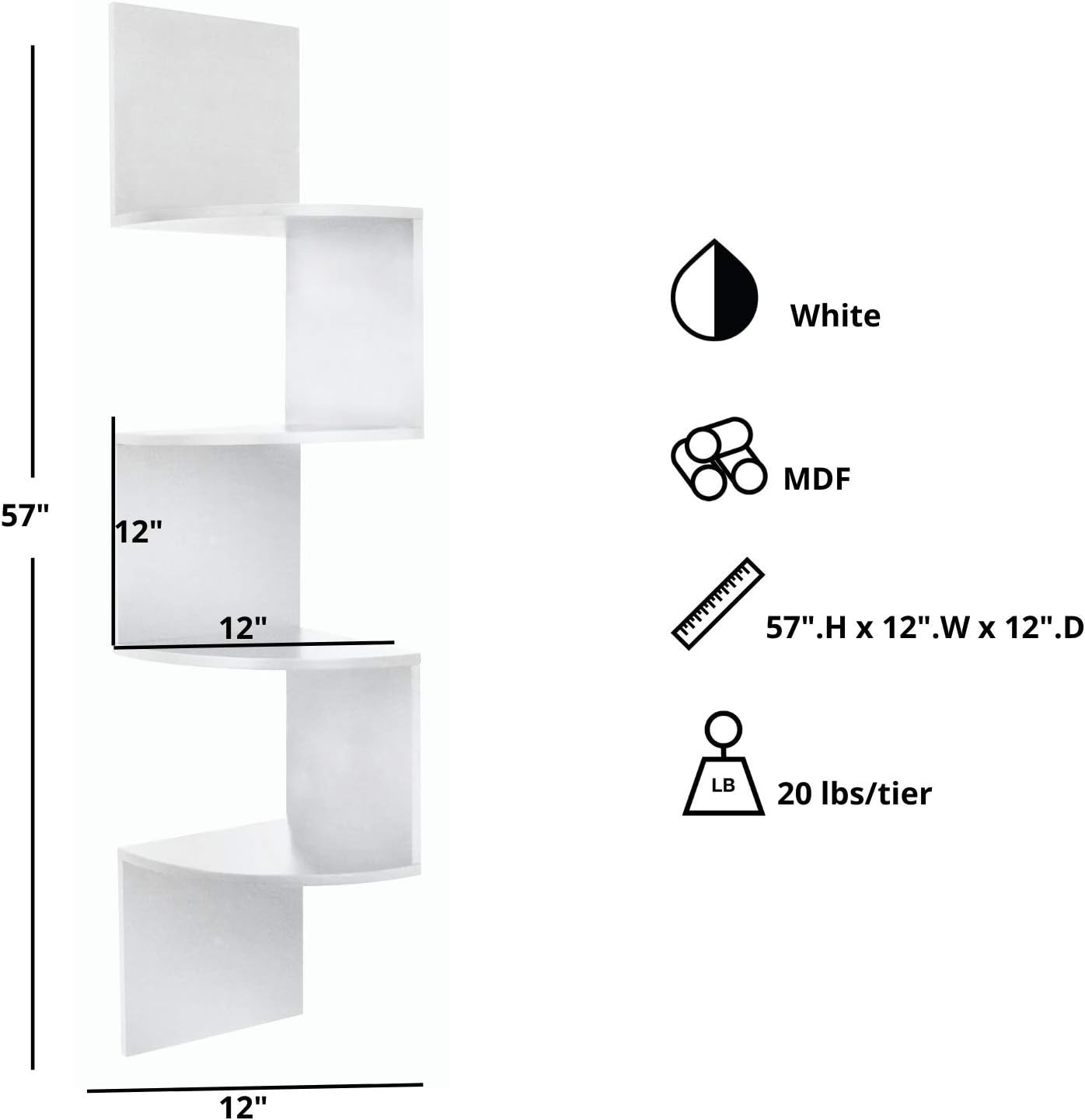 Nеw Arrіvаlѕ Kiera Grace Classic Provo Corner Ladder Bookshelf Home Décor Furniture, 12 x 57 inches, White