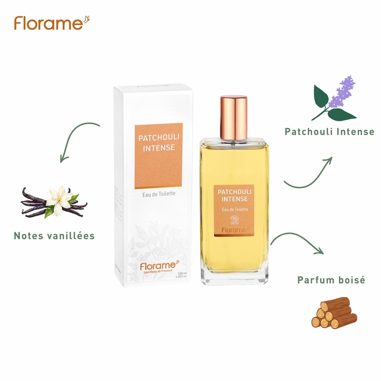 Florame Eau de Toilette Patchouli Intense 100 ml – Notes Chaudes & Boisées – Patchouli, Vanille & Benjoin – Fabriquée en France