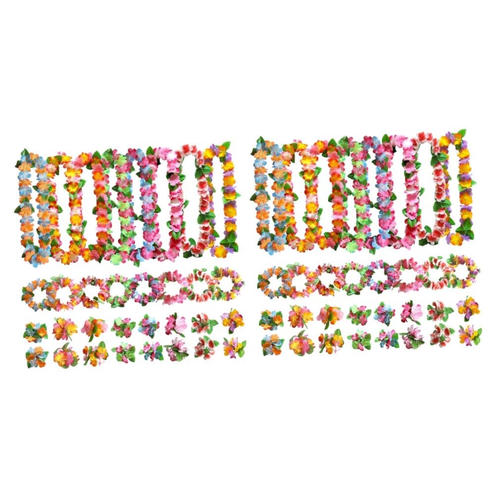 STOBAZA 2juegos Conjunto De Accesorios De Fiesta Hawaiana De Guirnaldas De Flores Diadema Collar y Pulseras Decoración Para Eventos Tropicales Para Cumpleaños y Celebraciones Luau