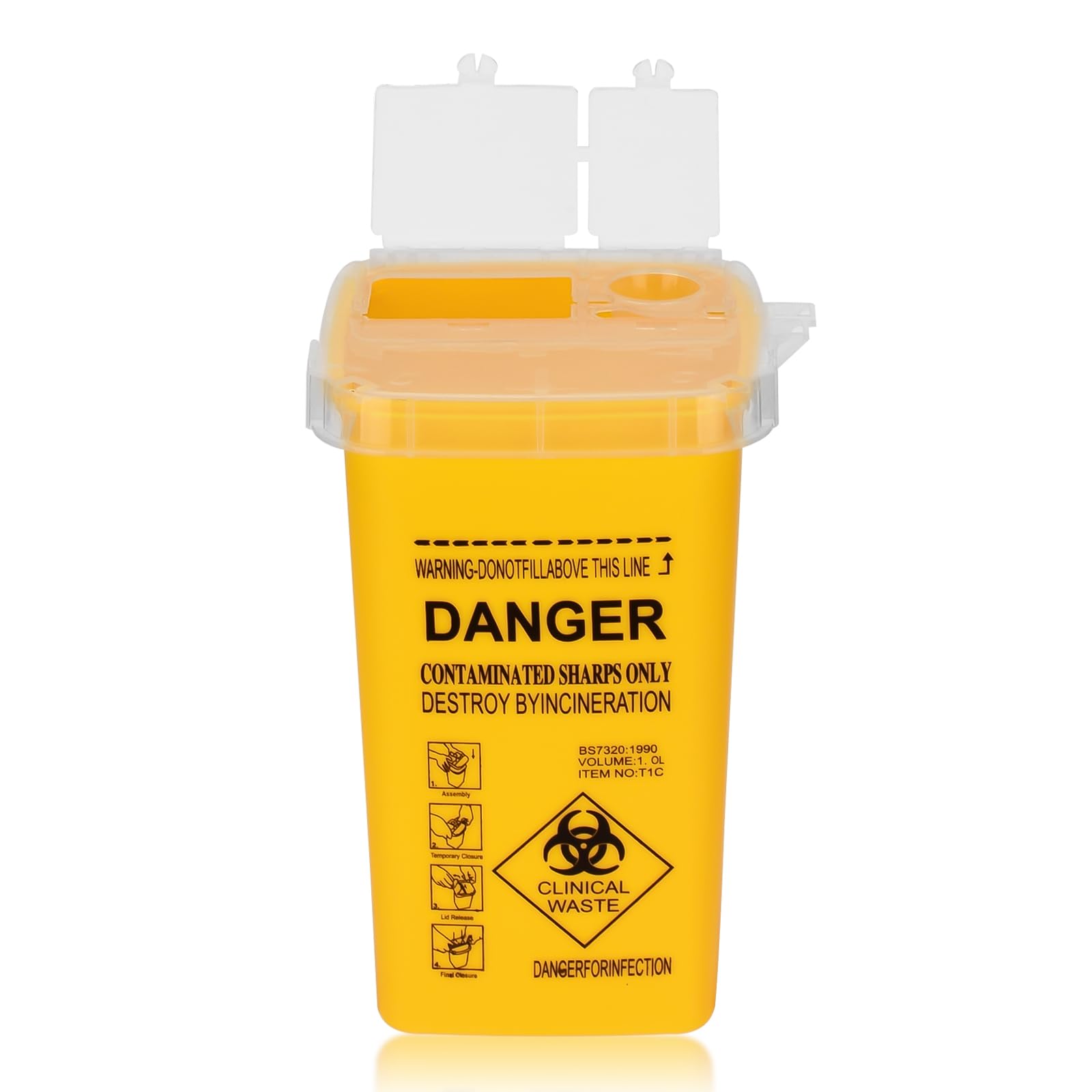 Sharp Container, ATOMUS 1L Tattoo Plastic Sharp Container Tattoo Medical Disposal Biohazard Needle Waste Box Safe Lock Container Tattoo Supplies (1pc yellow)