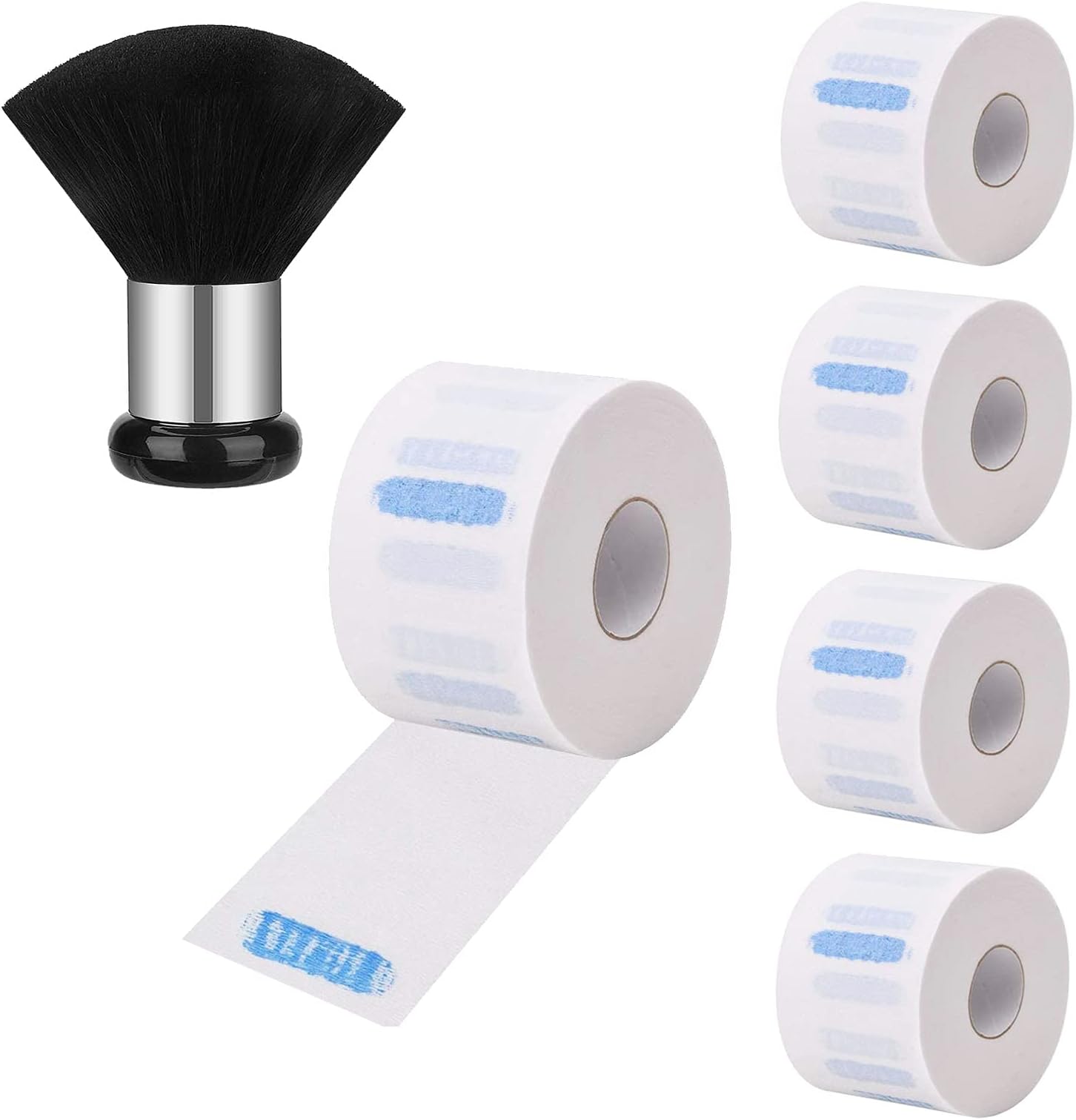 Disposable Barber Paper Neck Strips, with Neck Duster Barber and Salon Brush,Hairdressing Stretchy Wrap & Neck Paper Tissue Roll for Salon Haircut Styling Coloring Spa Massage