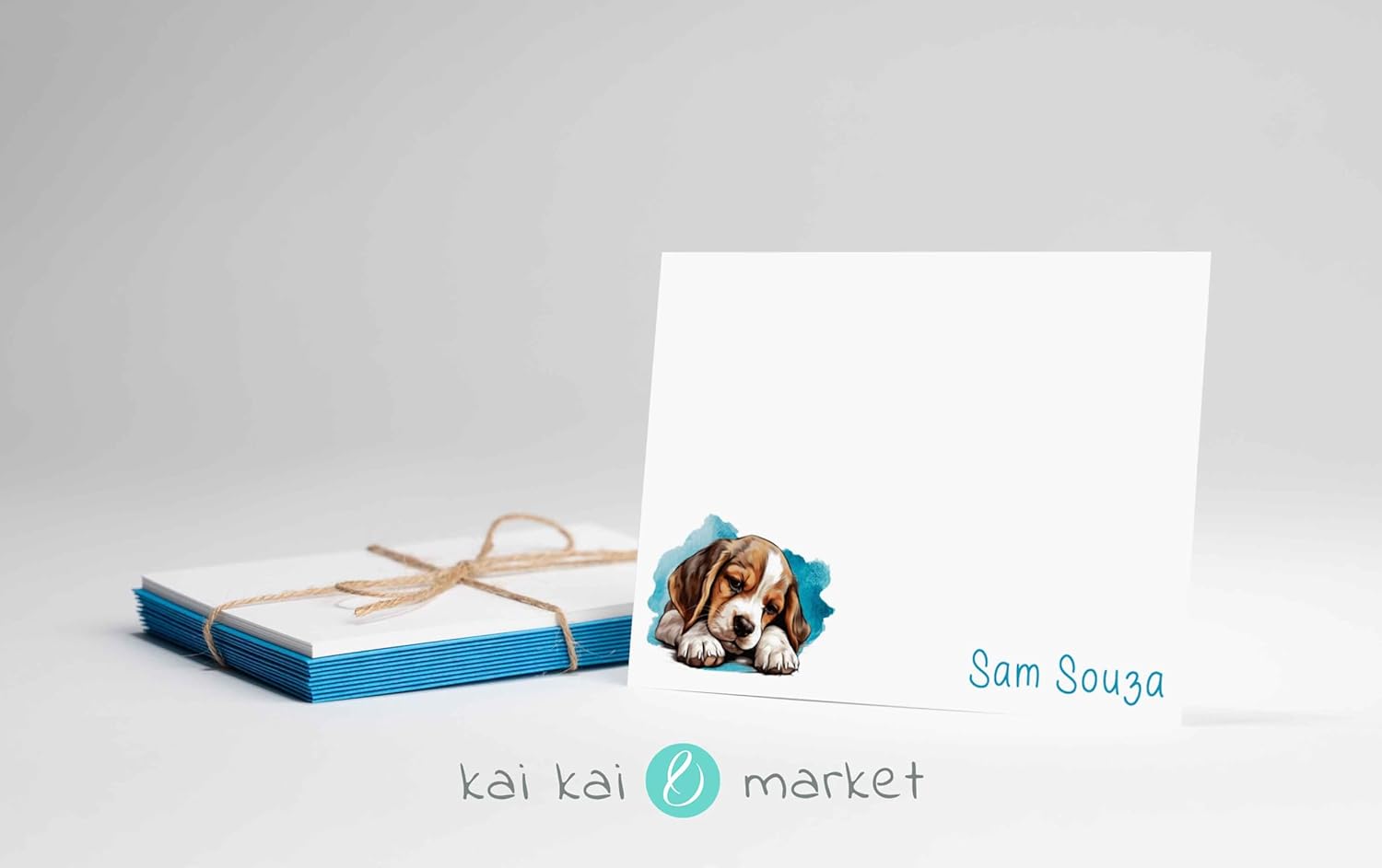 KAI KAI MARKET | Beagle Dog | Personalized Stationery | Flat Note Cards and Envelopes | Sleepy Dog, Puppy | Thank You Cards |