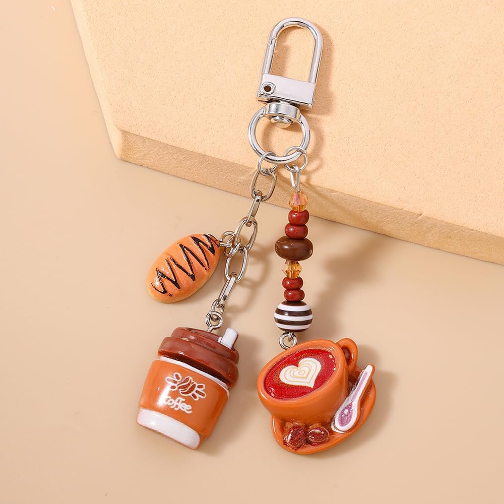 Pingyongchang Fun Cute Imitation Food Keychain for Women Bread Cookies Burger Coffee Keychain Handbag Purse Charm Accessories - Image 4