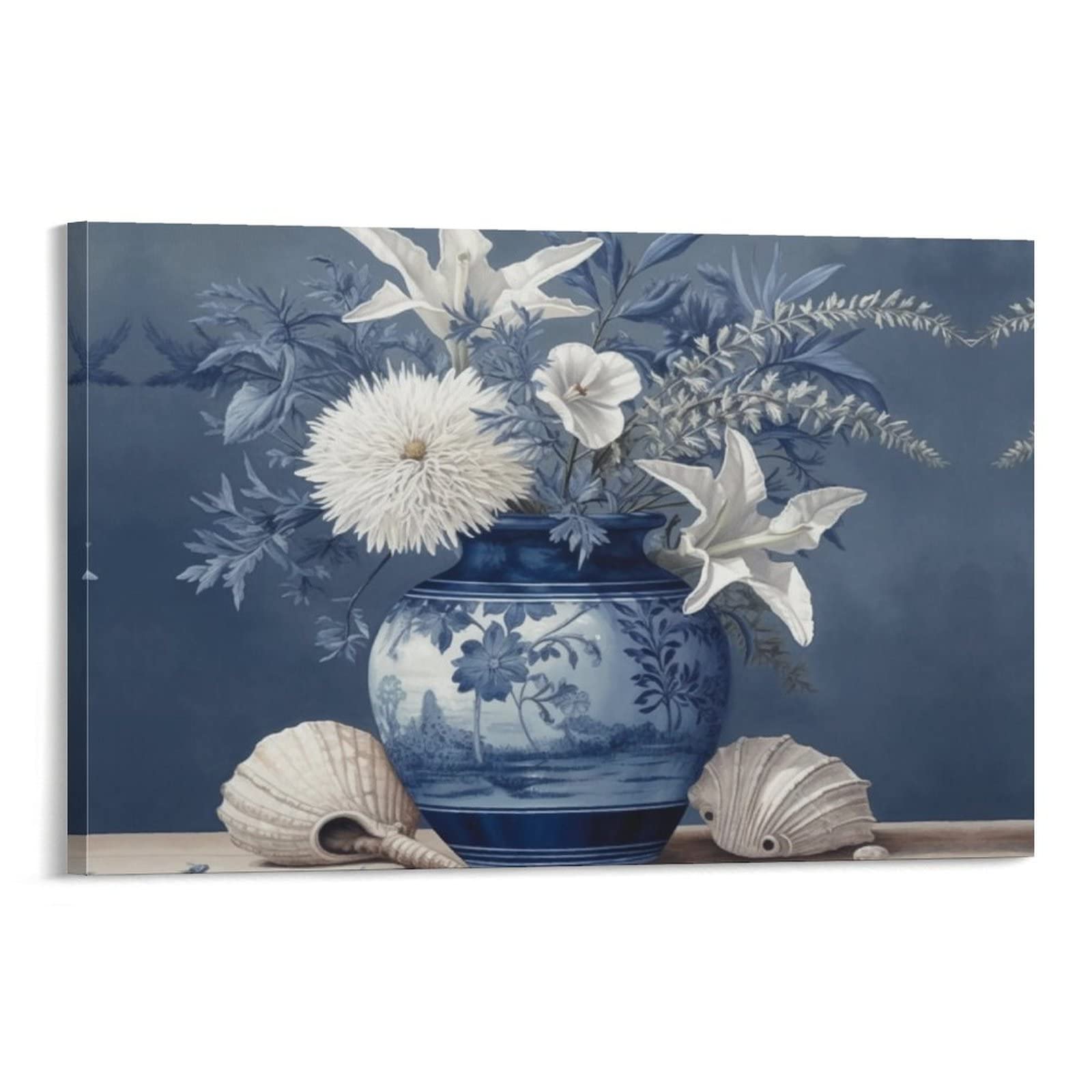KONIEE Vaso blu Conch Canvas Wall Art per camera da letto, vaso in ceramica decorazione da parete per camera estetica
