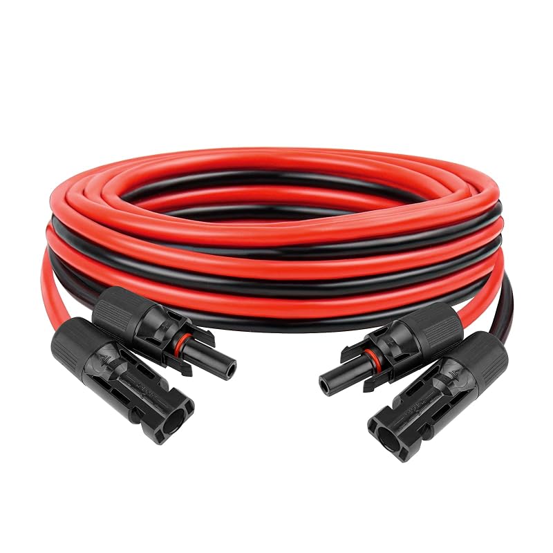 Cabo de extensão solar paralelo 10AWG com conectores, cobre estanhado, vermelho e preto, 1,52 m YDDECW, 1 unidade