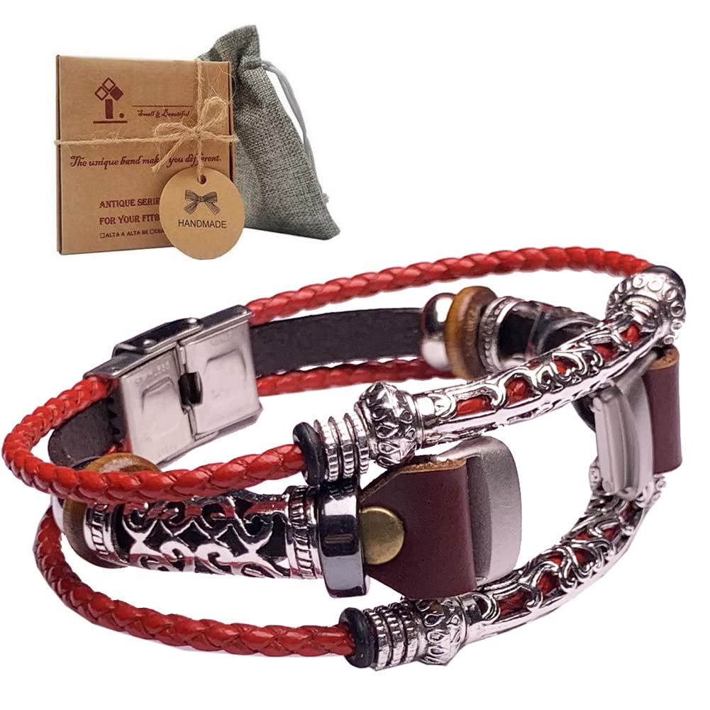 Vintage_Band Vintage Cute Luxe Correa with Box Set for Men Ladies Boys and Girls, m/l Thin Watch Band Compatible with Fitbit Luxe Active Tracker,Red