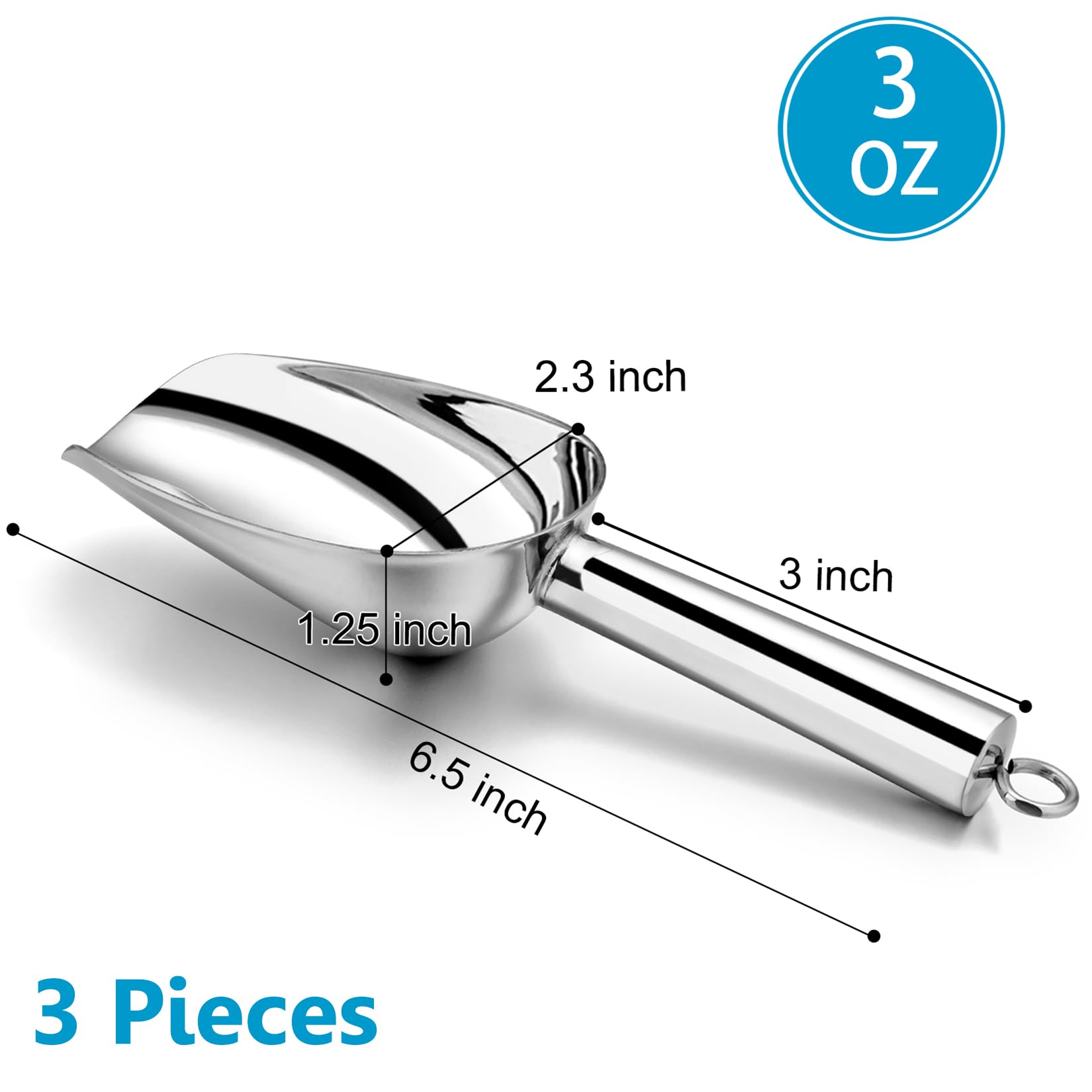 P&P CHEF Lot de 3 mini cuillères à glace (85 g), petites cuillères à bonbons glacés, en acier inoxydable, multi-usages pour buffet, congélateur, finition miroir et passe au lave-vaisselle, argent