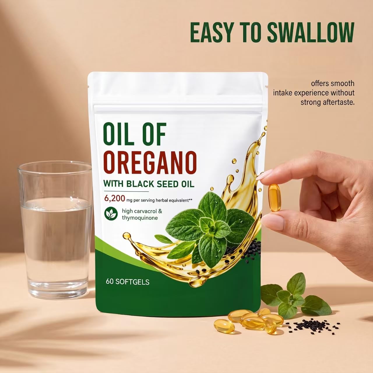 Aceite de orégano con aceite de semilla negra 6200 mg, apoyo digestivo
