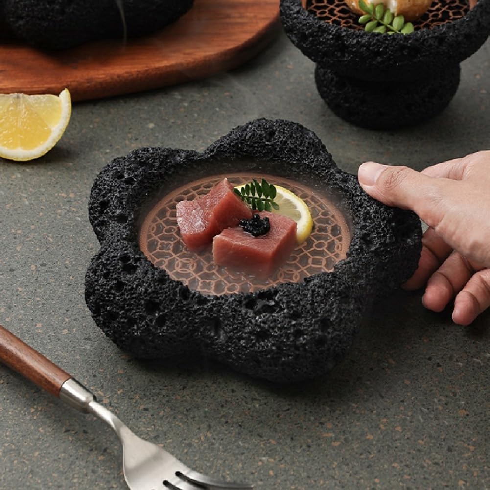 Vaisselle japonaise Rock Sushi Assiette Charbon Boule Pierre volcanique Assiette à bascule Assiette à steak Hôtel Assiette à Sushi Assiette à Sushi Assiette